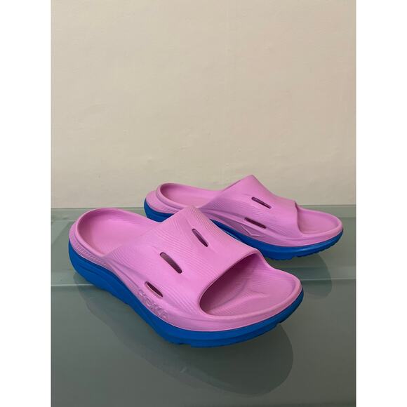 HOKA Ora Recovery Slide 3 Sandals Cyclamen Blue Pink W 9 or M 7 foam cushy shoes - Picture 1 of 8
